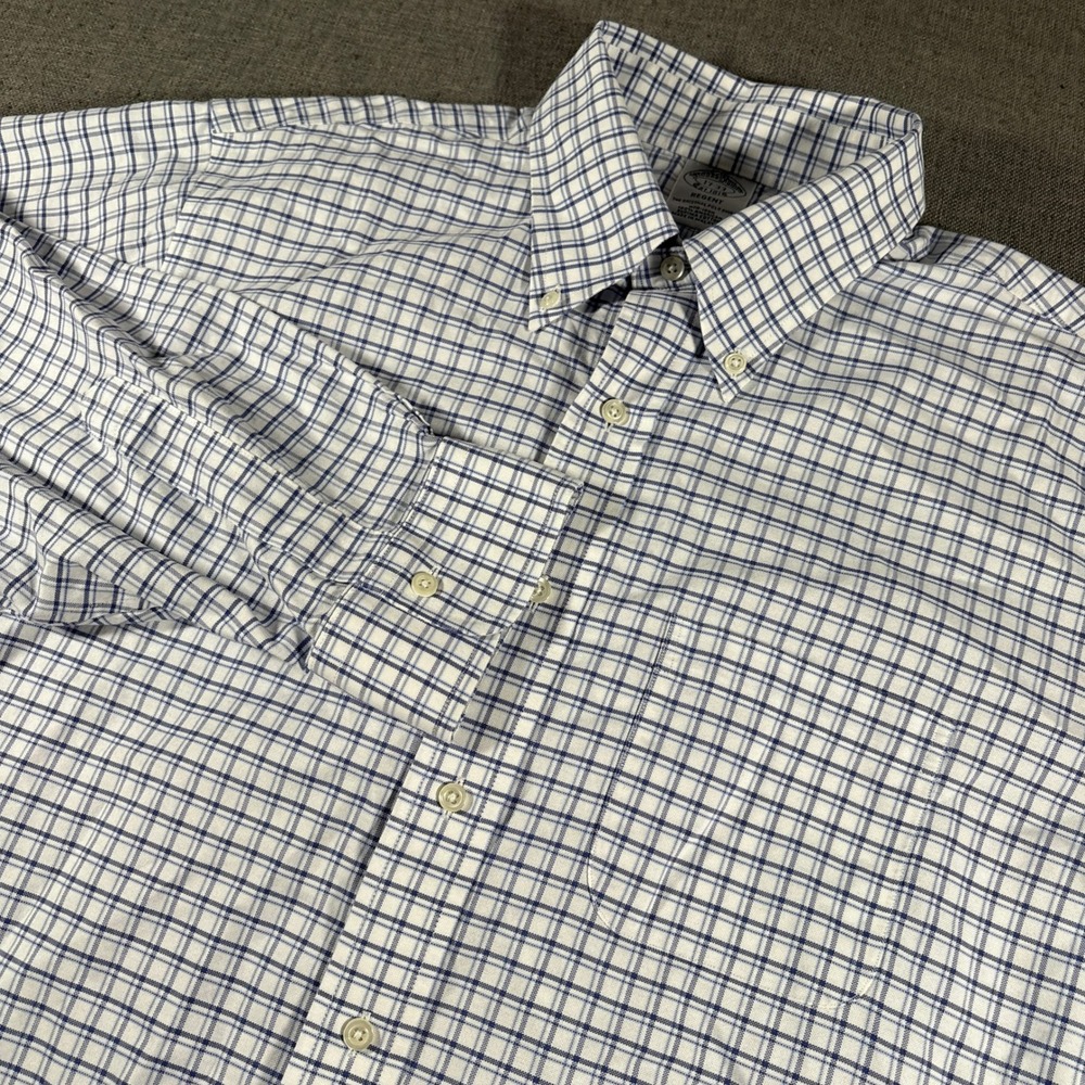 Brooks Brothers Dress Shirt Mens 17-33 Blue White‎ Regent Non-Iron Supima Cotton